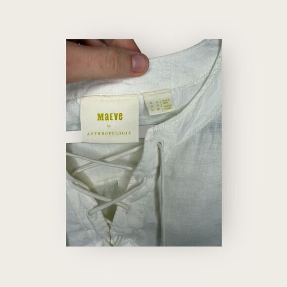 Anthropologie Maeve Linen Lace-Up Top Size 0 - Picture 5 of 6